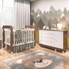 Imagem de Quarto de Bebê Berço 3 em 1 Cômoda com Porta Fraldario Infantil Amadei