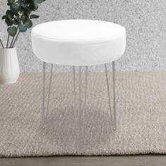 Imagem de Banqueta Puff Jullia Luxo 55cm Industrial Ferro Cinza Sintético Branco - Ahazzo Móveis