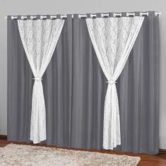 Imagem de Cortina Longa Tecido Renda 3,00m Para Sala  Marrocos