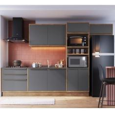 Imagem de Cozinha Modulada Viena 5 Peças 2 Balcão de Cozinha 2 Armários Aéreos 1 Torre Quente Edez Louro Freijó/cinza Grafitto