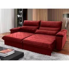 Imagem de Sofá Retrátil Reclinável Grécia 2,30m Suede Velut Vermelho c/ Molas no Assento - King House
