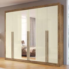 Imagem de Guarda-Roupa Casal Cannes 6 Portas 6 Gavetas com Espelho Ipê/Off White - Maxel