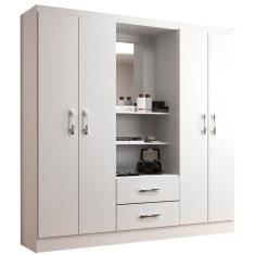 Imagem de Guarda Roupa Capelinha Evidencia Solteiro com Espelho 4 Portas 2 Gavetas Cor Branco