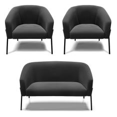 Imagem de Sofá Namoradeira E 2 Poltronas Pé De Ferro Preto Stella Suede D03 - D'rossi Cor Preto