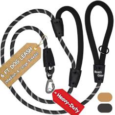 Imagem de Roam Gear Alças duplas extra acolchoadas, coleira refletiva de 1,8 m de comprimento com gancho de mosquetão de 360 graus, braçadeira de silicone à prova de intempéries e anel de vedação – Coleira premium para cães médios e grandes