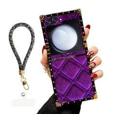 Imagem de TSAYGFK Capa para Samsung Galaxy Z Flip 5, Capa Z Flip 5 5G para mulheres, Edge Case Cute Luxury Elegant Designer Soft Velour Capa à prova de choque com alça de pulso para Galaxy Z Flip 5 6,7