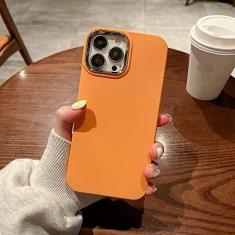 Imagem de Capa macia de silicone líquido de luxo quadrado fosco para iphone 13 12 11 pro max xr xs x 7 8 plus chapeamento anel de câmera capa à prova de choque, laranja, para iphone 12