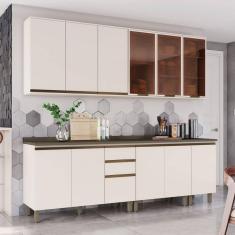 Imagem de Cozinha Compacta Reflecta 12 Portas 2 Gavetas com Vidro 100% Mdf Duna/Off White - Henn