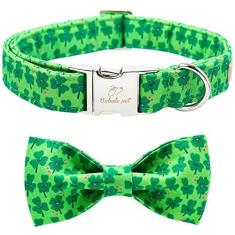 Imagem de Coleira para cachorro 2023 New St.Patrick's Day com gravata borboleta Babole Pet, coleira de cachorro macho de trevo fofo com fivela de metal de segurança ajustável para filhotes de cachorro pequeno