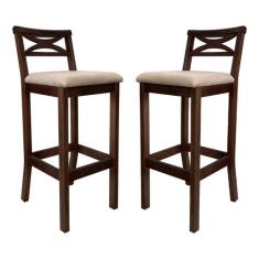 Imagem de Kit 2 Banquetas Media Estofada para Bancada Madri Madeira Capuccino Su