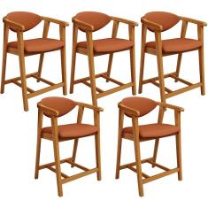 Imagem de Kit 05 Banquetas Baixa Cozinha Bancada Cecília L02 Tecido Terracota