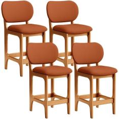 Imagem de Kit 04 Banquetas Baixa Bar Cozinha E Sala De Jantar Fixa Betta L02 Imbuia Tecido Terracota