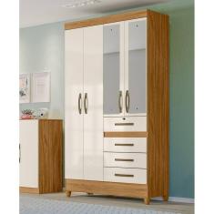 Imagem de Guarda Roupa Solteiro Moval Sobral Freijó Off White 4 Portas 4 Gavetas c/ Espelho