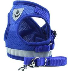 Imagem de Colete refletivo respirável para cães de estimação ajustável colete de gatos com guia de caminhada conjunto de guia de controle fácil para caminhadas ao ar livre e passeios de carro, azul, G