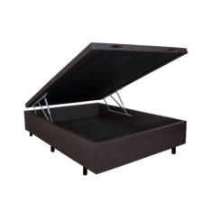 Imagem de Cama Box Baú Frontal Casal Padrão Bourbon Corano Linho Marrom - 138X18