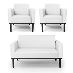 Imagem de Sofá Namoradeira com 2 Poltronas Base de Madeira Fixa Preto Marisa Corino D03 - D`Rossi