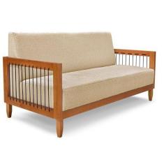 Imagem de Sofá Living 2 Lugares Marilia 1,60m Linho Dourado Base em Madeira Cast