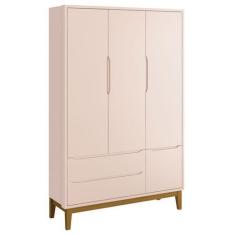 Imagem de Guarda-Roupa Retrô 3 Portas Classic New Rosa Fosco com Madeira - Relle