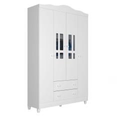 Imagem de Quarto de Bebê Ariel 4 Portas e Berço Americano Mirelle Branco Brilho com Colchão Ortobom - Carolina