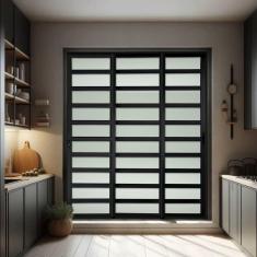 Imagem de Porta de Correr com Travessas 3 Folhas Moveis Sequenciais 210 X 200 Elite com Fechadura Tetra Vidro Preto