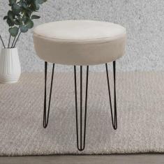 Imagem de Banqueta Puff Jullia Luxo 55cm Industrial Ferro Preto Corino Bege - Ahazzo Móveis