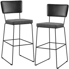 Imagem de Kit 02 Banquetas Altas Preto Linho Cinza Escuro