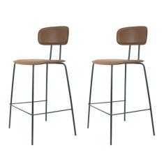 Imagem de Kit 2 Banquetas New York Fratini 95 cm (altura) Base Aço Preto e Assento Poliuretano PU Caramelo