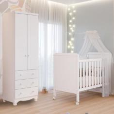 Imagem de Quarto Bebê Completo Berço Americano Cloe 2 em 1 Guarda Roupas 2 Portas 3 Gavetas Junior 100% MDF