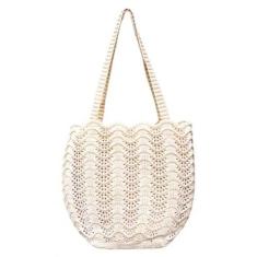 Imagem de Bolsa Praia Crochê Passeio Feminina Ombro Piquenique Ziper Forrada Mod