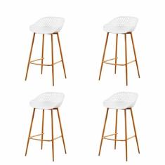 Imagem de Kit 4 Banquetas Altas Clarice Sidera Rivattis Polipropileno Branca Base Metal Aço