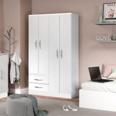 Imagem de Guarda-Roupa Pequeno com 4 Portas 2 Gavetas 105 x 179 x 40 MDP Branco 2074 MENU