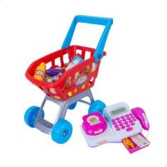 Imagem de Caixa Registradora Infantil Mercadinho E Carrinho De Compras 30 Peças