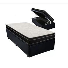 Imagem de Cama Box Baú Solteiro 88 Tecido Sintético Preto com Colchão Paris de Molas Ensacadas Preto 26x888x188
