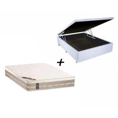 Imagem de Box Baú Casal Sintético Branco + Colchão Castor Casal Molas Premium Tecnopedic 138x188x30
