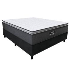 Imagem de Cama Box Casal Colchão Molas Ensacadas 138x188x67cm Cinza / Preto Suporta Até 120kg Cinza / Branco