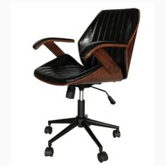 Imagem de  Cadeira Giratória Saragoça Rivattis Madeira Multilaminada Revestida Em Poliuretano Preto Base Rodizio