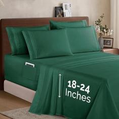 Imagem de Elegant Comfort Jogo de cama de 6 peças de qualidade premium 1500 – bolso extra profundo de 45 a 61 cm, bolsos de armazenamento inteligentes, sem rugas, ultramacio, 6 peças, lençol de bolso extra