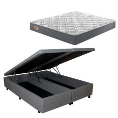 Imagem de Cama Box Baú Queen Cinza + Colchão Molas Ensacadas Ecoflex - Cama inHo