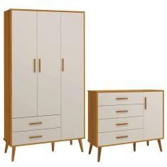 Imagem de Comoda Sapateira e Guarda Roupa Isis Retrô 3 Portas 2 Gavetas Areia Fosco/ Savana Fosco - Reller