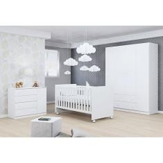 Imagem de Jogo De Quarto Para Bebê Helena Com Guarda Roupa 4 Portas + Cômoda + Berço Mini Cama 100 - Phoenix Baby
