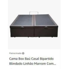 Imagem de Cama Box Baú Bipartido Linhão Marrom Com Pistão A Gás - Sono Dos Sonho