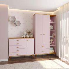 Imagem de Guarda-Roupa Bartira Ternura com 5 Nichos, 2 Portas, 2 Gavetas + Cômoda Bartira Ternura com 5 Gavetas e 1 Porta
