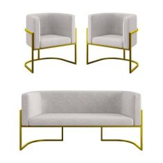 Imagem de Kit 2 Poltronas Sofá 2 Lugares Para Recepção Balaqui Bege