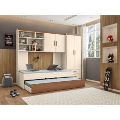 Imagem de Jogo de Quarto para Adolescente Chiara 4 Peças - Roupeiro 2 portas, Módulo Aéreo e Cama com Auxiliar - Off White Amadeir