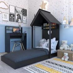 Imagem de Conjunto de Cama com Escrivaninha KitCubos Preto - Bramov