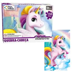 Imagem de Quebra Cabeça Infantil Unicórnio 150 Peças Puzzle Rainbow Jogo Pedagógico Da Pais e Filhos