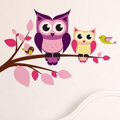 Imagem de Adesivo de Parede Quarto Infantil Galho Corujas e Pássaros