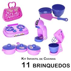 Imagem de Kit Infantil Casinha Batedeira Panela Forma Cafeteira 11p