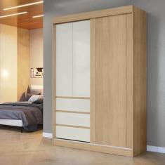 Imagem de Guarda-roupa Casal Bagda 3 Portas 3 Gavetas Castanho/off White