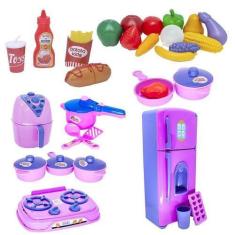 Imagem de Kit Cozinha Infantil Menina Fruta Mercadinho Air Fryer 30Pç - Altimar